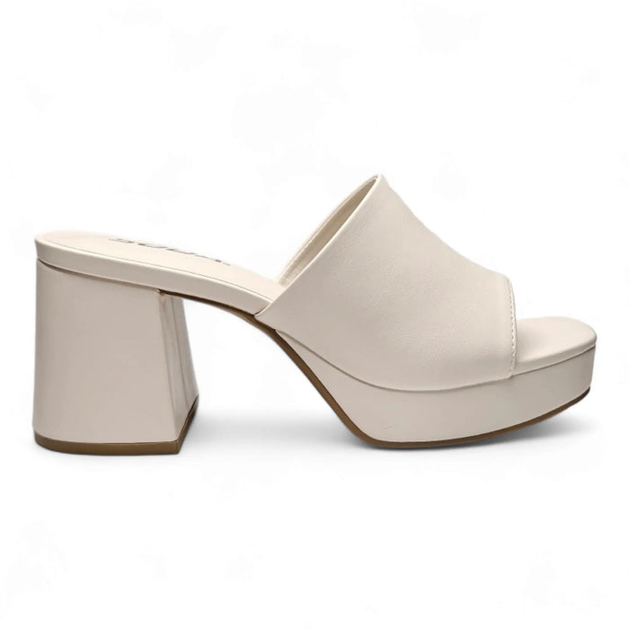 White chunky heel platform mule sandal from Retro Platform Heels collection