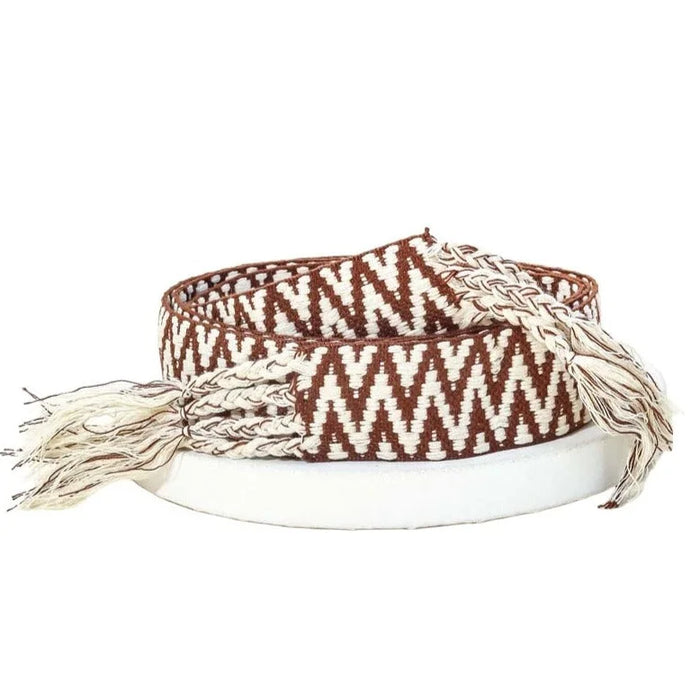 Zig Zag Stripe Pattern Braided Belt - Brown