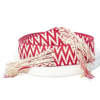 Woven Zig Zag Stripe Pattern Braided Belt with red and white fringe ends