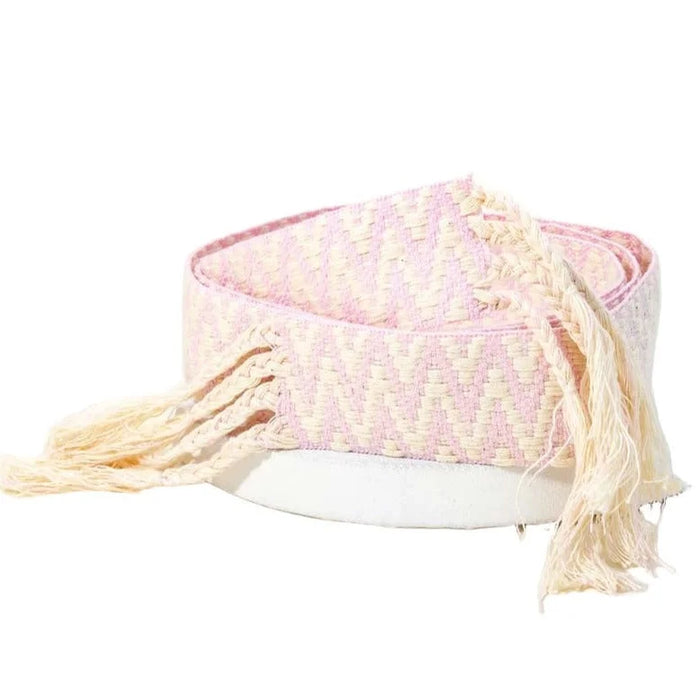 Zig Zag Stripe Pattern Braided Belt - Pink
