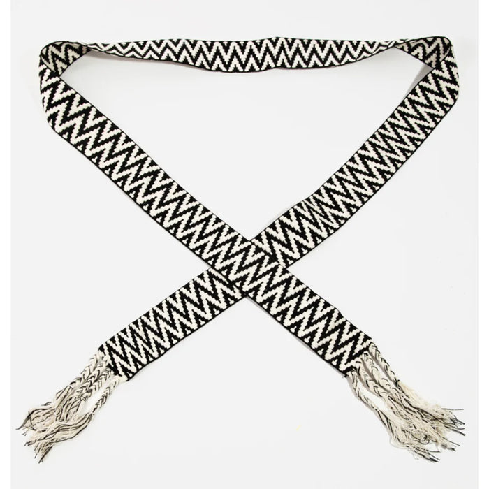 Zig Zag Stripe Pattern Braided Belt - Black