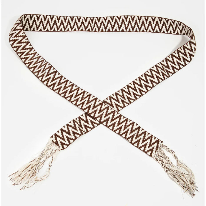 Zig Zag Stripe Pattern Braided Belt - Brown