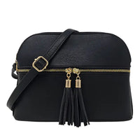 Zip Tassel Multi-Compartment Crossbody Bag - Black - BAGS