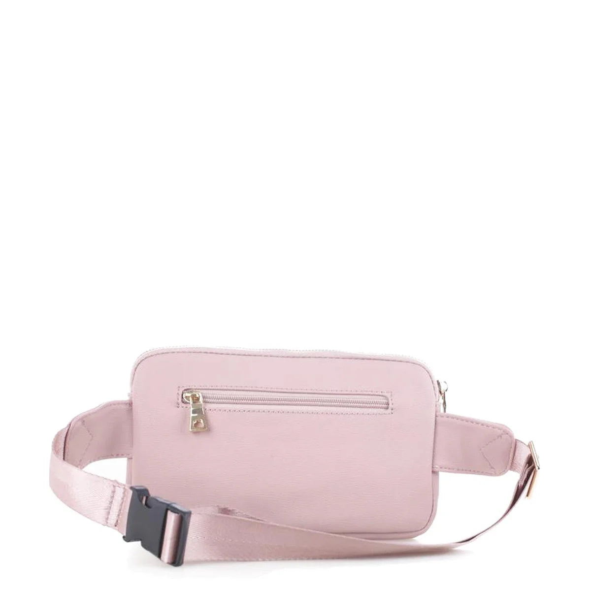 Pink leather zipper fanny pack bag with adjustable strap and zipper compartments