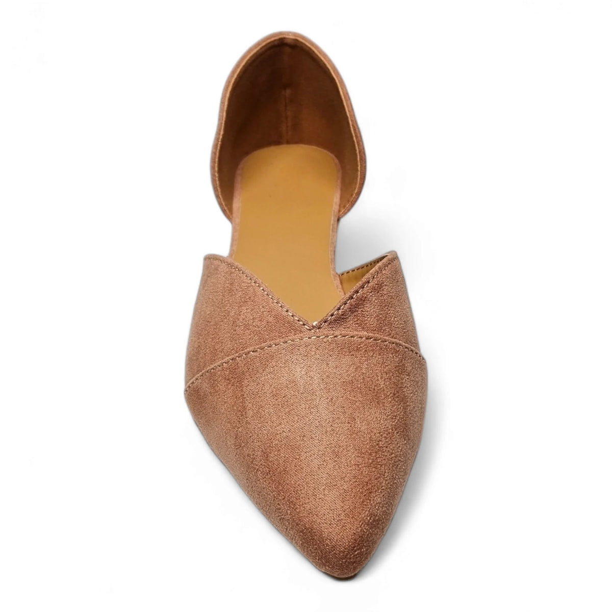 Light brown suede Zoom Pointed Flats featuring a stylish pointed-toe design