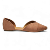 Tan leather d’Orsay pointed-toe flat shoe from Zoom Pointed Flats collection